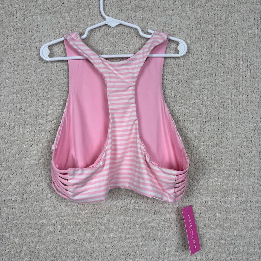 Janie and Jack Swim Top Girls M Pink White Striped‎ Reversable Bikini Top Beach